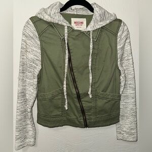 Mossimo Supply Co. Military Green Diagonal Zip Up Denim Body With Cotton Sleeves